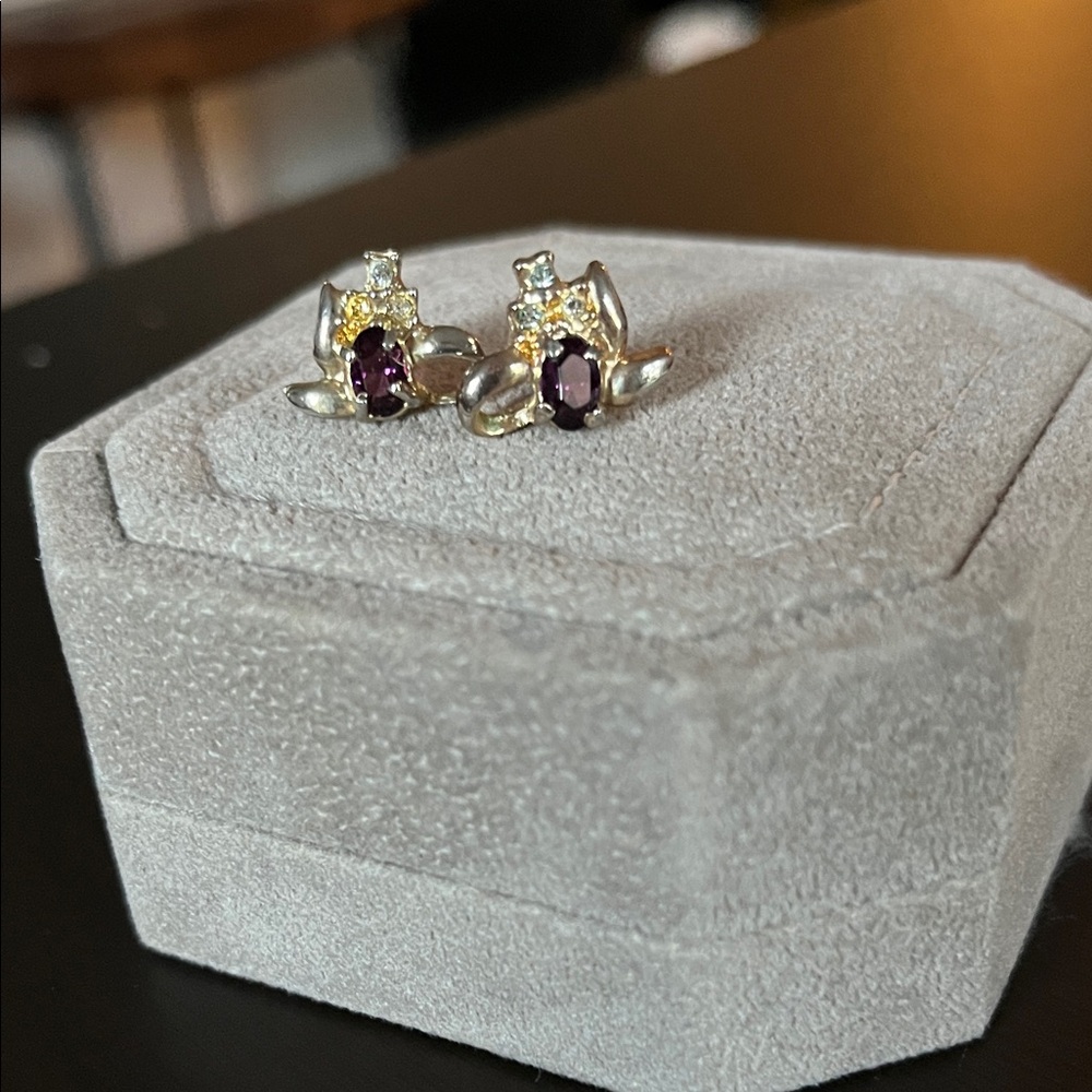 Vintage Gold Plated Amethyst Earrings